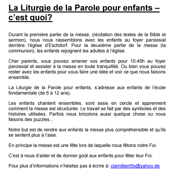 Liturgie de la Parole pour enfants