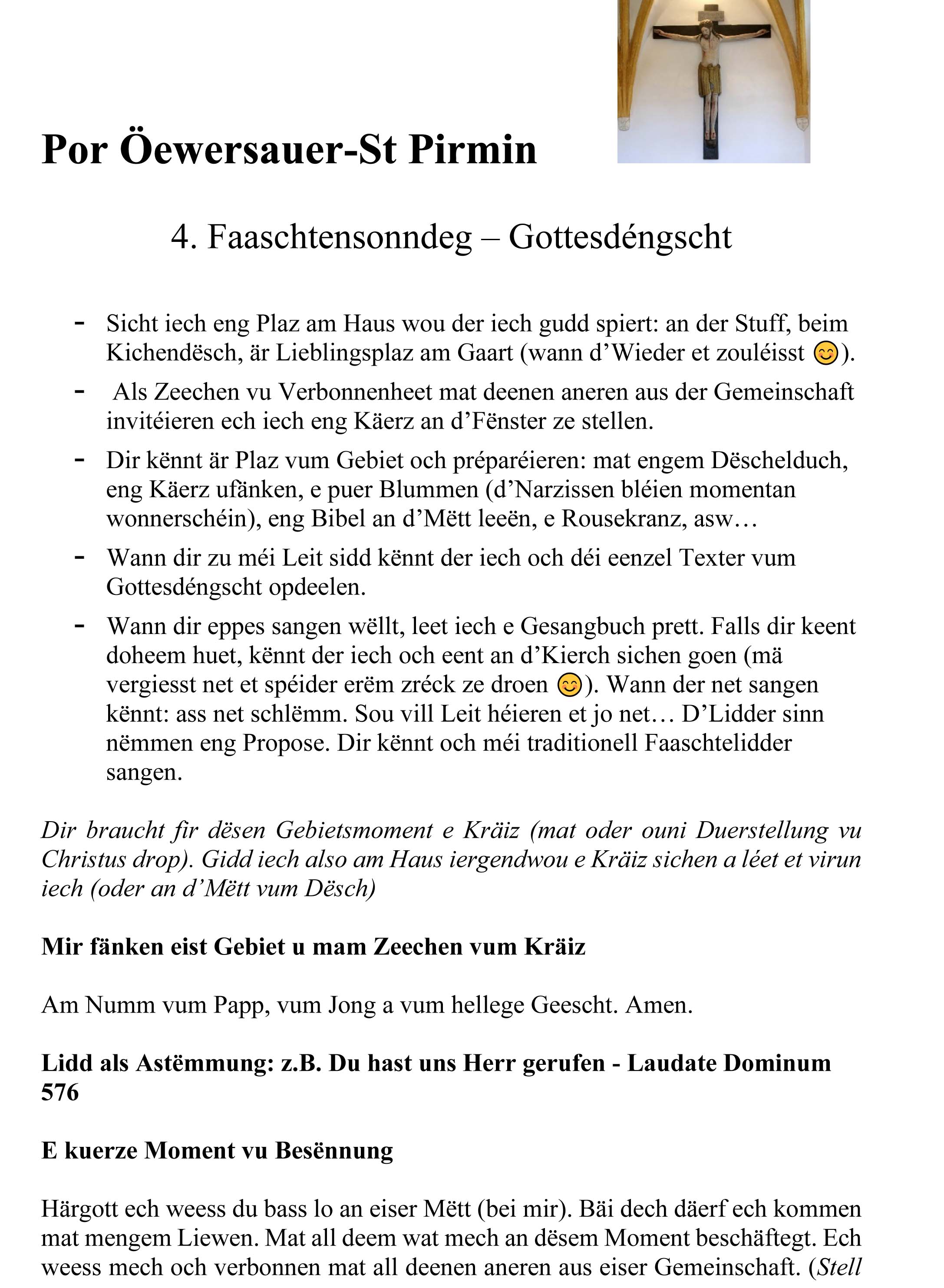 Gedanke fir den Dag 4. Fastensonntag 1