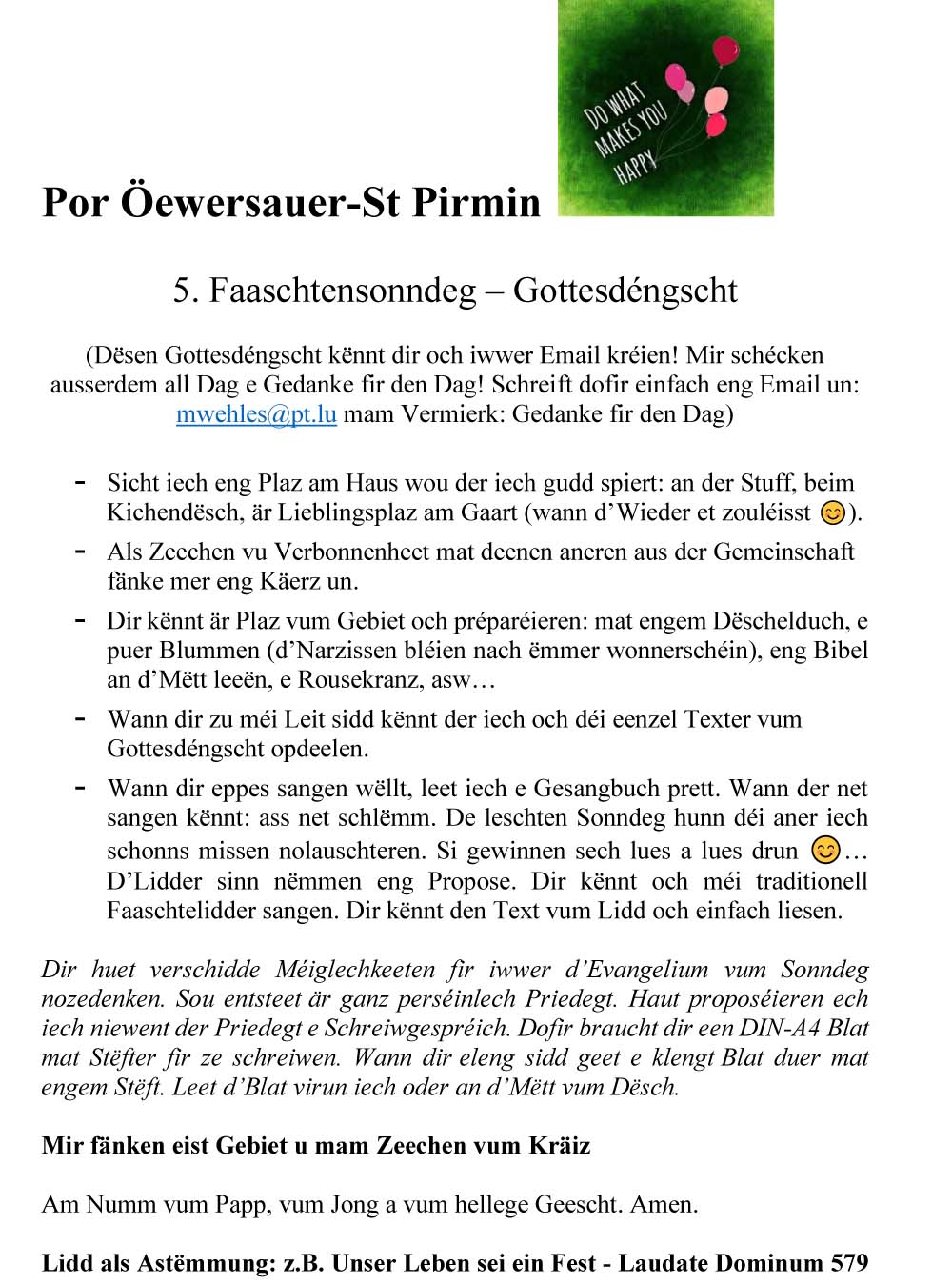 Gedanke fir den Dag 5. Faaschtesonndeg 01