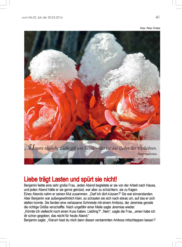 Liebe traegt Lasten und spuert sie nicht